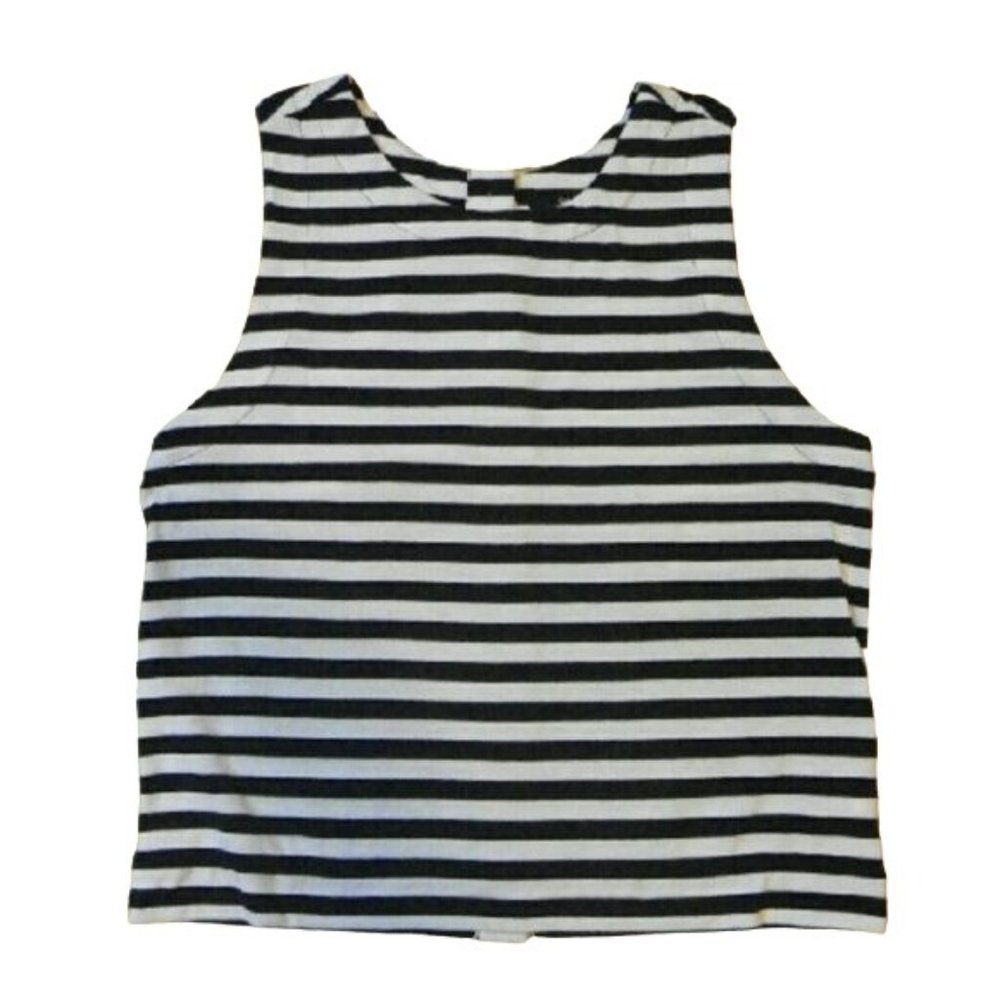 Gap L striped button-back tank navy blue white